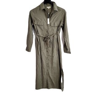 Max Studio‎ Shirt Dress Womens Small Green Army Tab Cuff Belted Midi